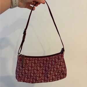 Vintage Dior Trotter Oblique Canvas Red Bordeaux Shoulder Bag
